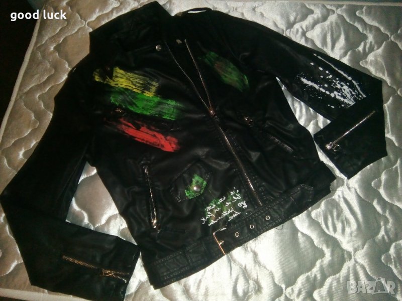 Уникален модел кожено яке,размер М-Л., снимка 1