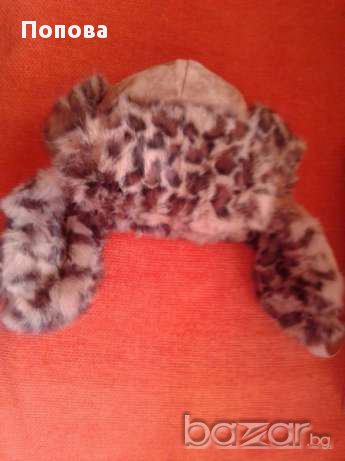 Естествена кожа ушанка с животински принт  , снимка 2 - Шапки - 16398131