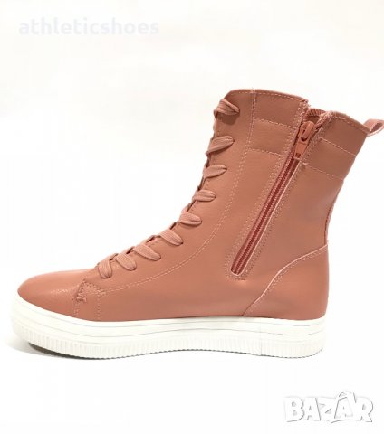 Дамски кожени кецове в розово със цип, снимка 2 - Кецове - 23349331