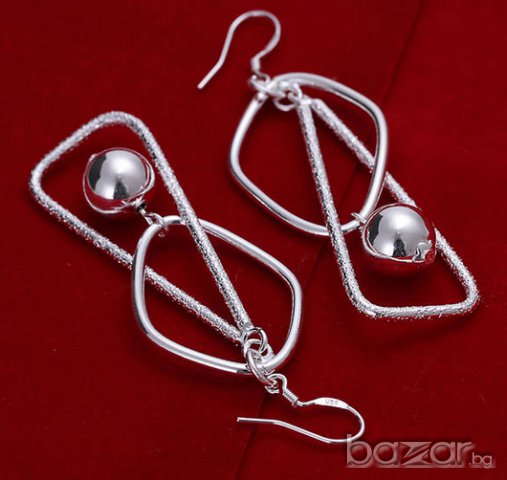 Стилни сребърни обеци висящи топчета - Вариант 4, снимка 3 - Обеци - 8496322