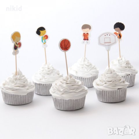 Баскетбол баскетболисти кош 24 бр топери клечки за мъфини декорация и украса