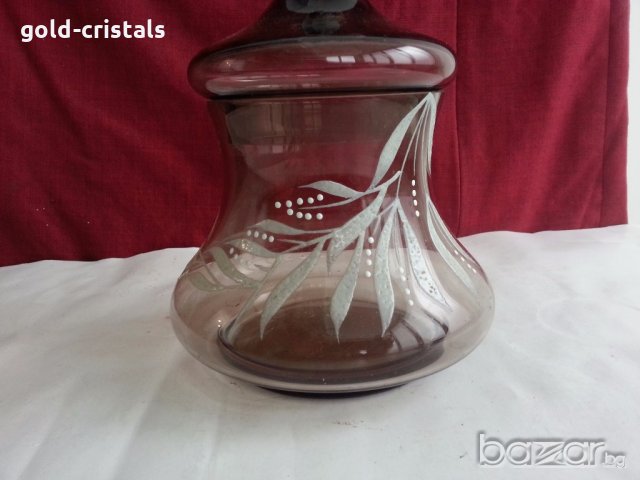 Стъклена купа с капак захарница бонбониера и др, снимка 5 - Антикварни и старинни предмети - 20243932