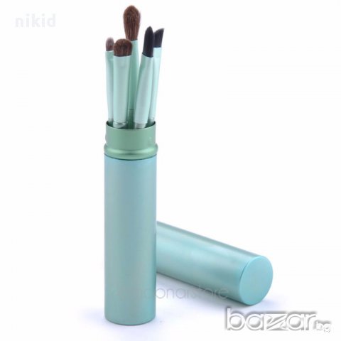 четки за грим косъм пони сенки 5 бр в мини цилиндър метален за чанта, снимка 4 - Декоративна козметика - 15021924