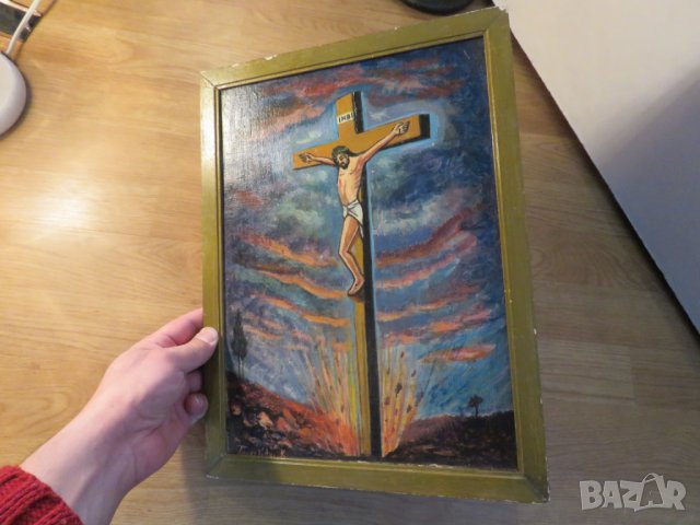 картина маслени бой - Разпятие Христово с автограф от автора - ценнност за твоя 