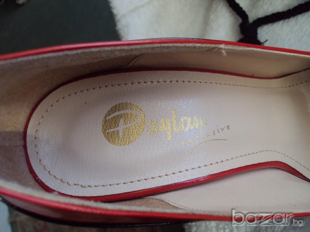 Дамски лачени червено-черни обувки с ток , снимка 5 - Дамски ежедневни обувки - 12764628