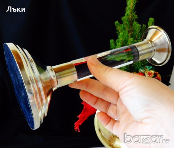 Посребрен бронзов свещник с кристал 20 см. , снимка 5 - Антикварни и старинни предмети - 20149331