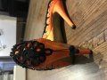 Намаление! Обувки на ток оранжеви камъни дантела орнаменти, снимка 2