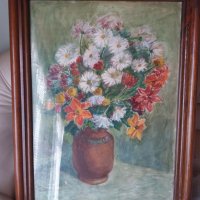 Люба Паликарова стара картина акварел натюрморт цветя  1975, снимка 4 - Картини - 23743155