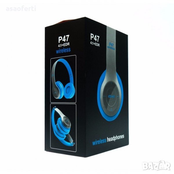 Сини Безжични блутуут слушалки OPEN P47, снимка 1