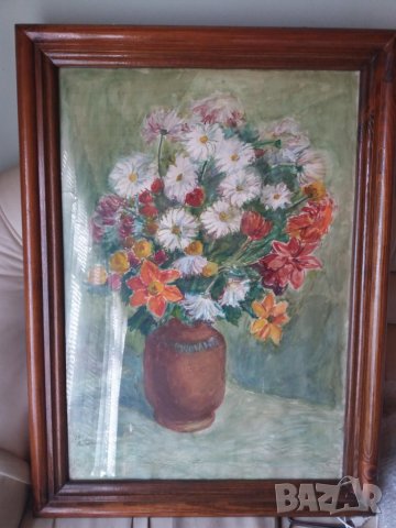 Люба Паликарова стара картина акварел натюрморт цветя  1975, снимка 4 - Картини - 23743155