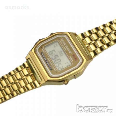 Нов електронен часовник с класическа форма ретро класика хронометър дата метална верижка Gold злато, снимка 2 - Мъжки - 12858835