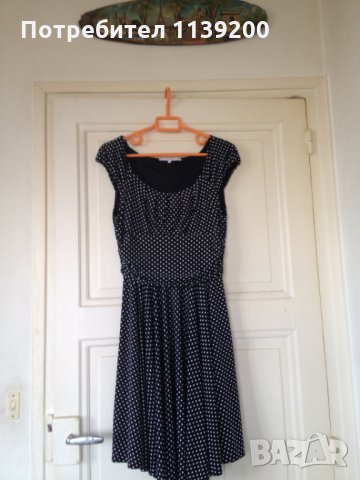 Френска бутикова рокля Patrice Breal M черна с бели точки клош феерична, снимка 2 - Рокли - 24535670