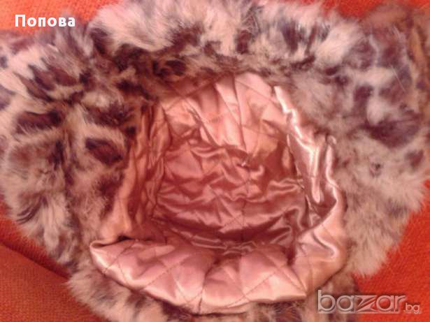 Естествена кожа ушанка с животински принт  , снимка 5 - Шапки - 16398131
