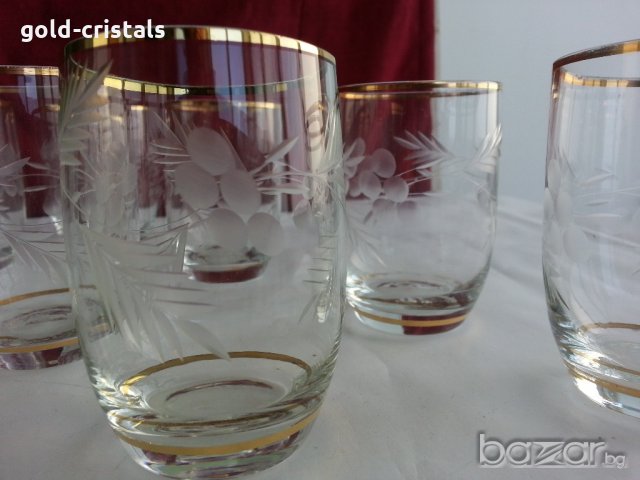 Стъклени чаши гравирани с златен кант , снимка 7 - Антикварни и старинни предмети - 20681508