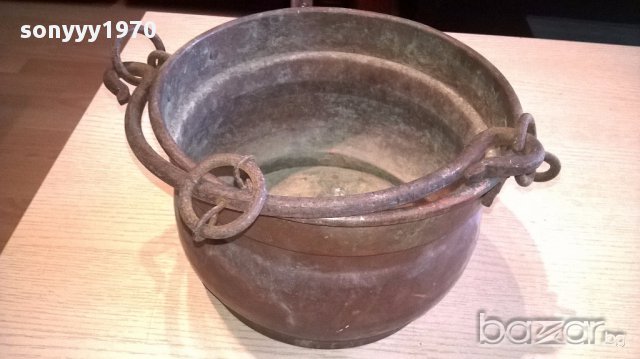 Медно котле с дръжка и синджир 30/18см-внос швеицария, снимка 5 - Антикварни и старинни предмети - 14517617