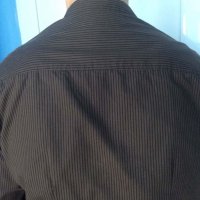 Мъжка риза, тъмнокафява с черно райе,  размер L, снимка 3 - Ризи - 19049663