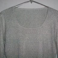 Кокетна еластична сребърна блуза "Fendi"® / голям размер, снимка 2 - Блузи с дълъг ръкав и пуловери - 15921690