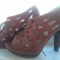 Естествена кожа, цвят коняк, снимка 3 - Дамски обувки на ток - 21742346
