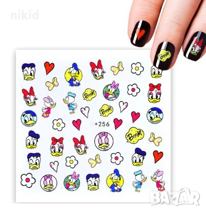 +256 Доналд Дък Дейзи слайдер ваденки водни стикери за нокти маникюр, снимка 1