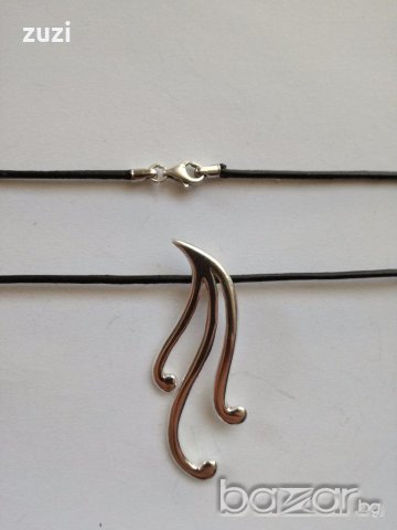 Сребърна висулка с черна естествена кожа - сребро проба 925  , снимка 3 - Колиета, медальони, синджири - 18453589