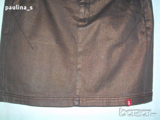 Два броя / Дънкова мини пола EDC by "Esprit" / кафява и в каре с плисета, снимка 4 - Поли - 14939981