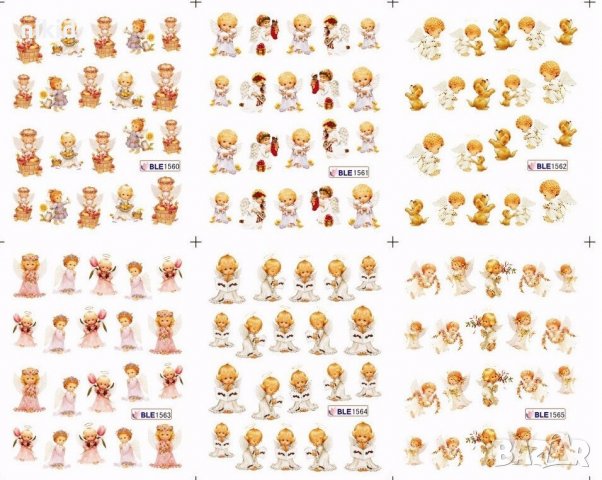 12 в 1 сет Ангели и цветя слайдер  Ваденки татос водни стикери маникюр нокти декорация, снимка 2 - Други - 21636523