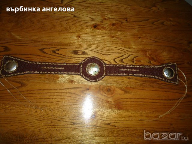 Ръчно изработен колан от седеф, стъклени мъниста и плат, снимка 3 - Антикварни и старинни предмети - 20834500