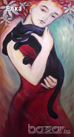 Картина "Момиче с котка", снимка 3 - Картини - 11959058