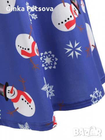 Дамска рокля с принт снежни човеци, снимка 2 - Рокли - 23731498