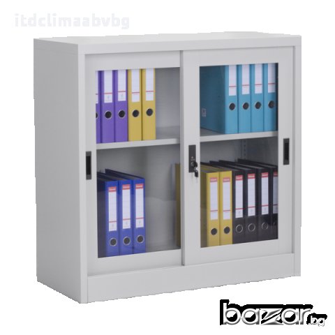 Метален шкаф с плъзгащи метални врати и стъкла-90/90/40см, снимка 3 - Гардероби - 17439344