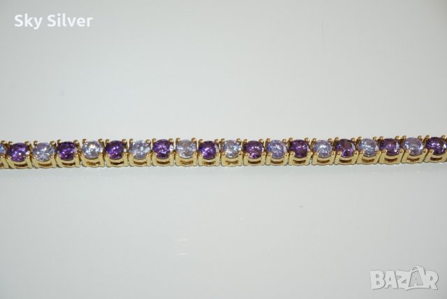 Сребърна гривна с естествен лилав аметист, снимка 2 - Гривни - 22027965