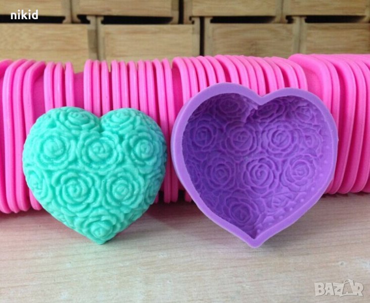 Сърце в рози Дълбок силиконов молд форма тесто фондан сапун гипс шоколад мъфини калъп, снимка 1