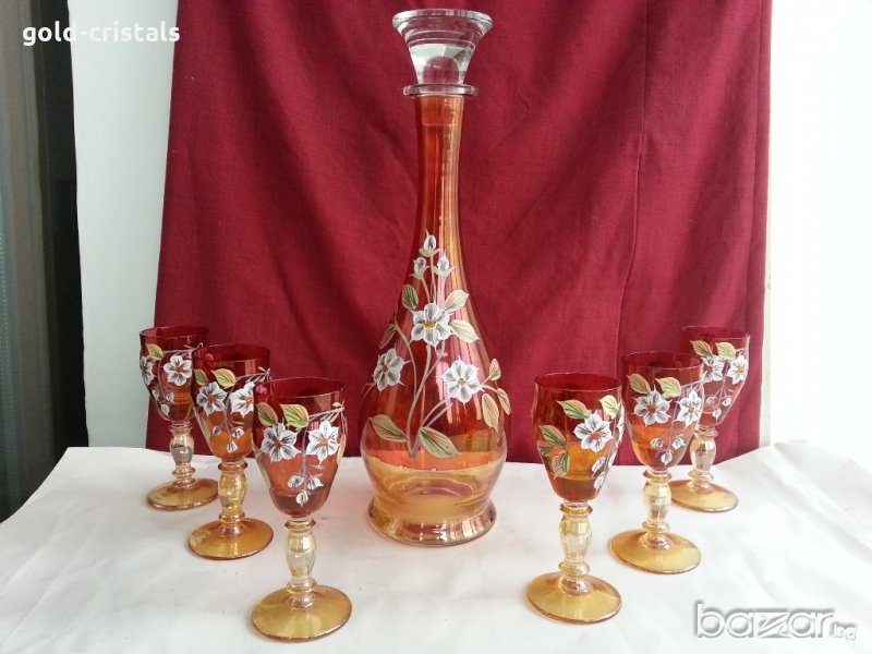 Кристален сервиз  Бохемия гарафа и чаши , снимка 1