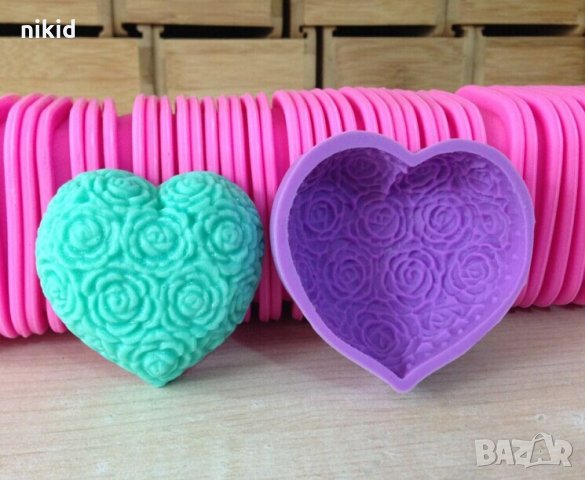 Сърце в рози Дълбок силиконов молд форма тесто фондан сапун гипс шоколад мъфини калъп