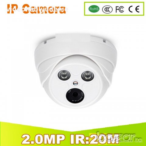 FULLHD 1080р 2Mpx 1920x1080 3.6mm Обектив Onvif 2.4 Ir-Cut P2P 2 Array Охранителна Куполна IP Камера, снимка 1 - IP камери - 20022762