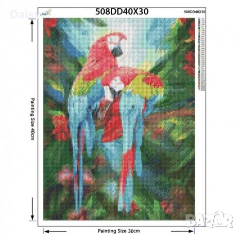 Диамантен гоблен "Двойка цветни папагали", снимка 2 - Гоблени - 25832463