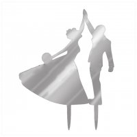 Танц Двойка младоженци твърд сребрист пластмасов топер украса табела за сватбена сватба торта, снимка 1 - Декорация - 21917805
