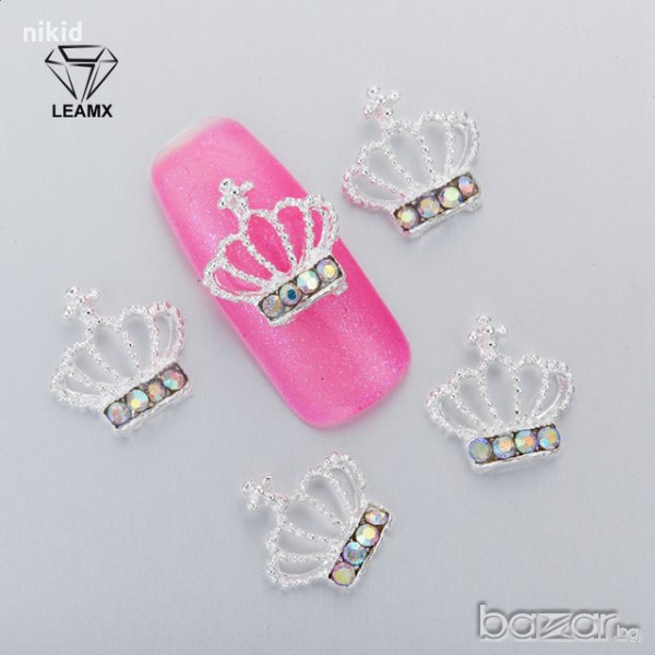 сребристи холограмни корона бижу за нокти коронки камъни декорация украса за маникюр, снимка 1