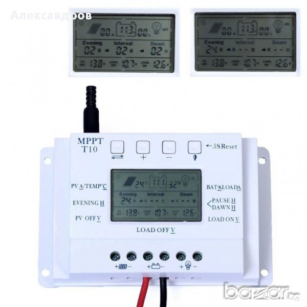 Lcd 10 А Mppt Соларен фотоволтаичен контролер 12v/24v, снимка 1