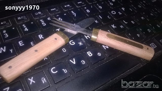 ретро комплект-нож+вилица-дърво/мед/месинг-25см, снимка 9 - Колекции - 19735643