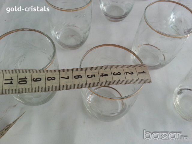 Стъклени чаши гравирани с златен кант , снимка 6 - Антикварни и старинни предмети - 20681508