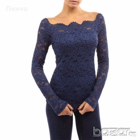 Дамска дантелена пролетна блуза Риза Блузка с къс дълъг ръкав горнище до рамената, снимка 9 - Блузи с дълъг ръкав и пуловери - 20594063