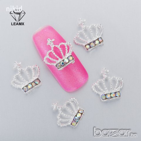 сребристи холограмни корона бижу за нокти коронки камъни декорация украса за маникюр