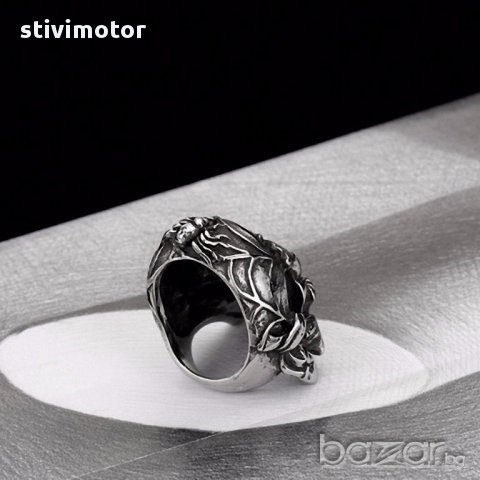 Пръстен мъжки стомана череп+камъни,., снимка 10 - Пръстени - 17793256