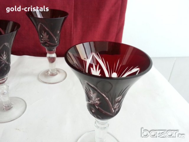 кристални чаши цветен червен кристал, снимка 10 - Антикварни и старинни предмети - 20027062
