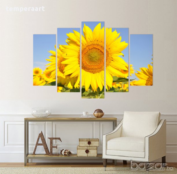 Картина Слънчогледи, картинно пано, картина цветя, канава, декоративно пано от части № 070, снимка 1