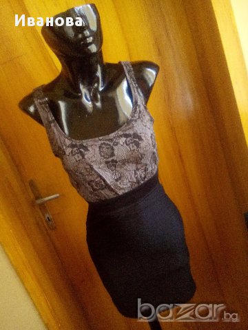  Къса рокля по тялото в сиво и черно  М, снимка 2 - Рокли - 8695021