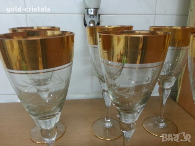 Ретро стъклени чаши за вино с много позлата, снимка 4 - Антикварни и старинни предмети - 22383019