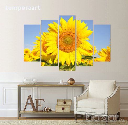 Картина Слънчогледи, картинно пано, картина цветя, канава, декоративно пано от части № 070