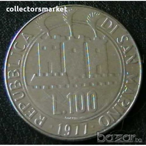 100 лири 1977 - тип 2, Сан Марино, снимка 2 - Нумизматика и бонистика - 8679047